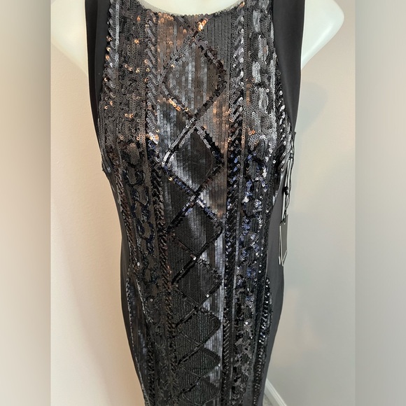 Adrianna Papell Sleeveless Sequined Cable Long Formal Evening Gown Black 10p NWT - Picture 2 of 9